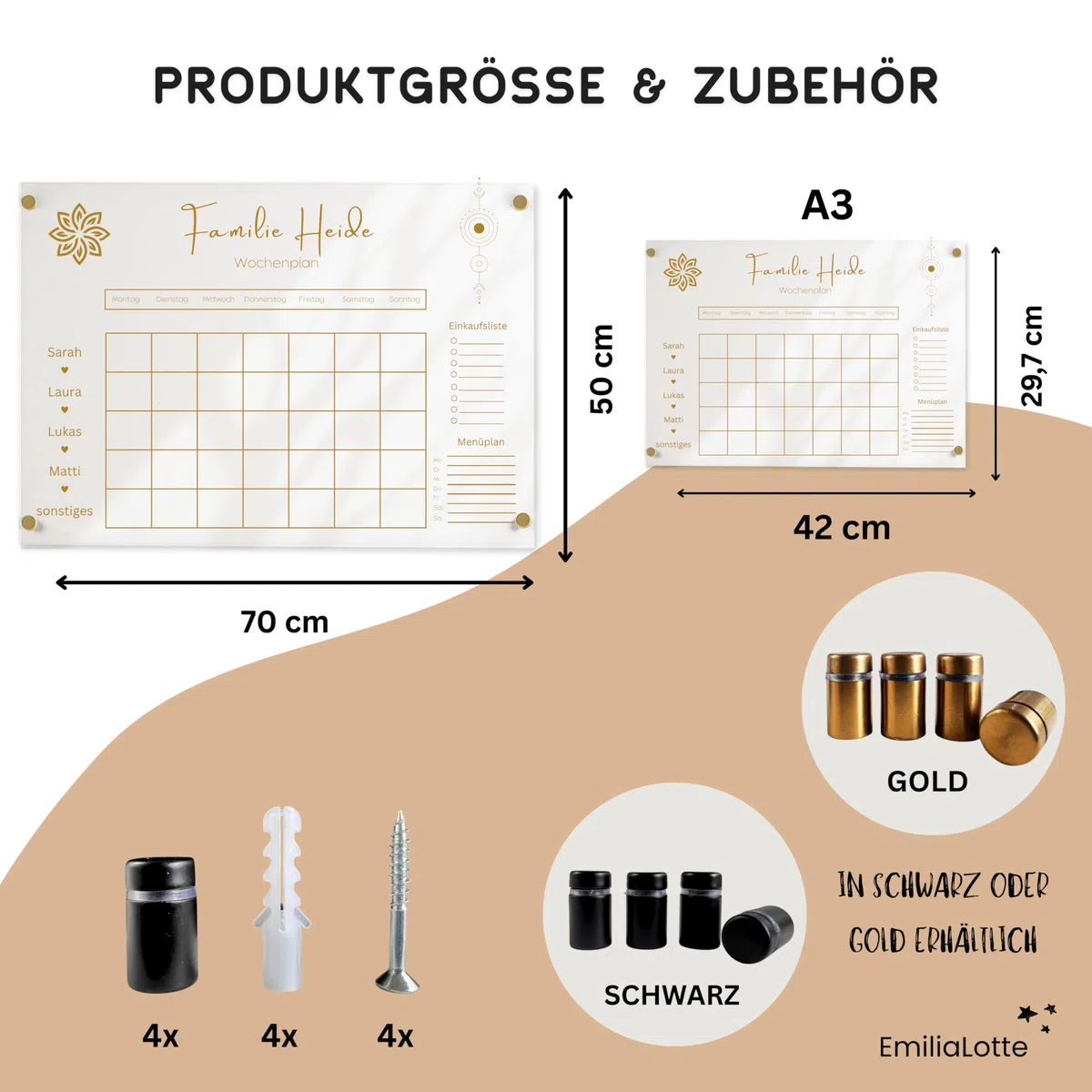 EmiliaLotte Personalisierter Familienplaner aus hochwertigem Acryl I Abwischbarer Wand Kalender für die ganze Familie I Wiederverwendbarer Wochenplaner mit Einkaufsliste, Menüplan & Mehr - Esoterik