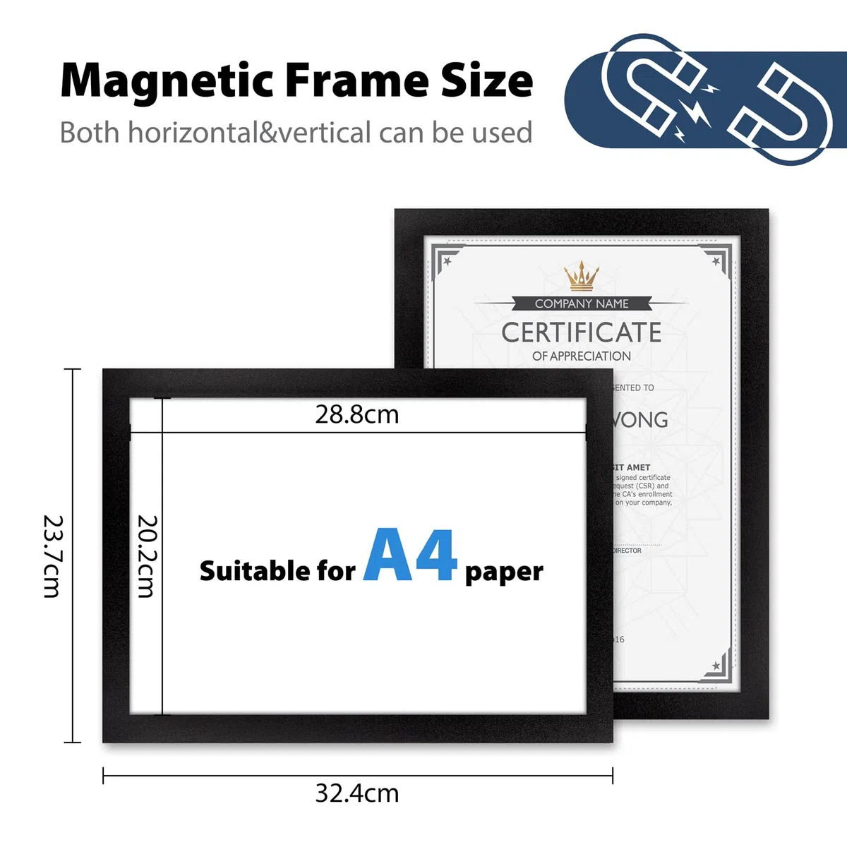10 Stück Magnetrahmen Info-Rahmen Selbstklebend mit Magnetverschluss für Informationsrahmen DIN A4 Format,Schwarz