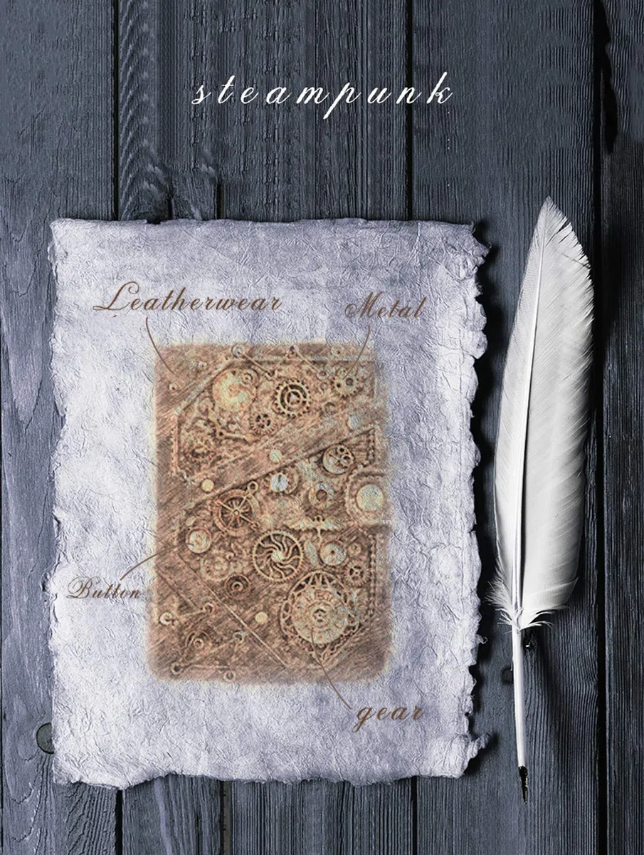 Steampunk Noitzbuch Notizbuch, antik, handgefertigt, ledergebunden, für tägliche Notizen, mit Blanko-Seiten, 16.5 x 12.8 cm, Geschenk, Reisetagebuch Enthält Keine Tinte,K