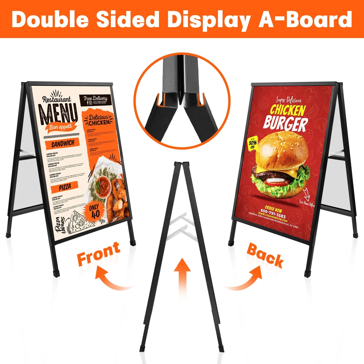 Kundenstopper DIN A1 – Doppelseitiger & Stabiler Plakatständer/Aufsteller für Außen | A-Board Werbeaufsteller, Gehwegaufsteller, Werbetafel & Infoständer aus Metall inkl. Schutzfolie