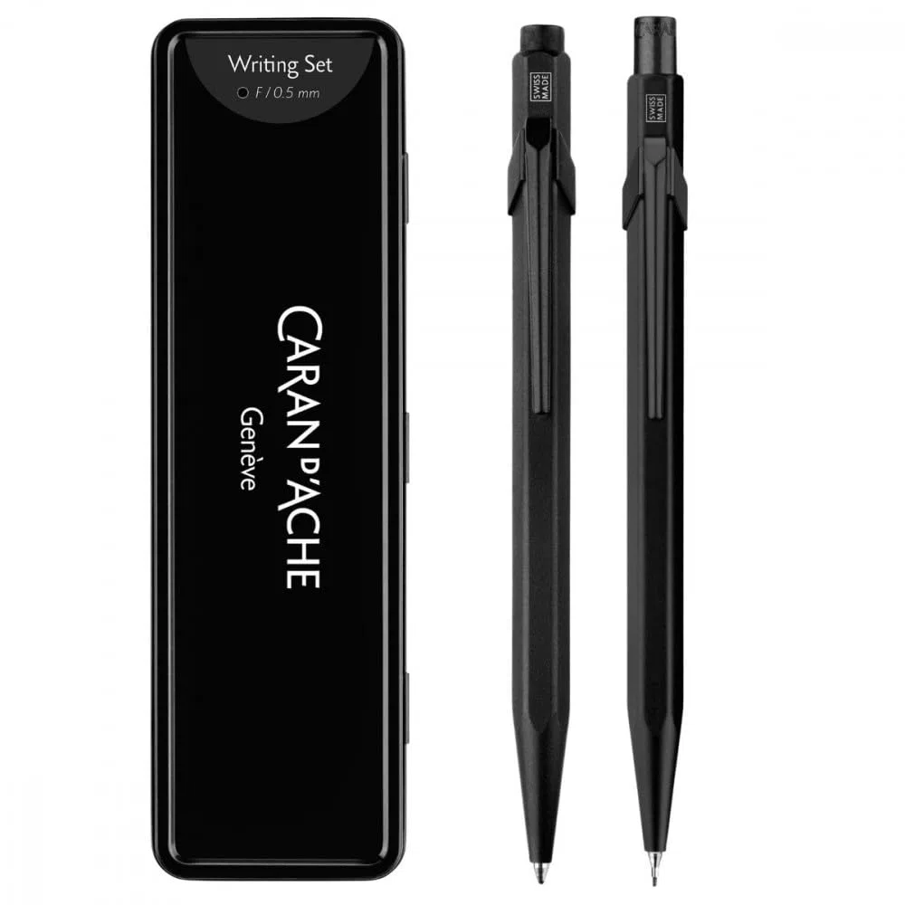 CARAN D’ACHE 849 Black Code Set Kugelschreiber und Druckbleistift 0,5 mm, Aluminium schwarz, Sonderedition, Swiss Made