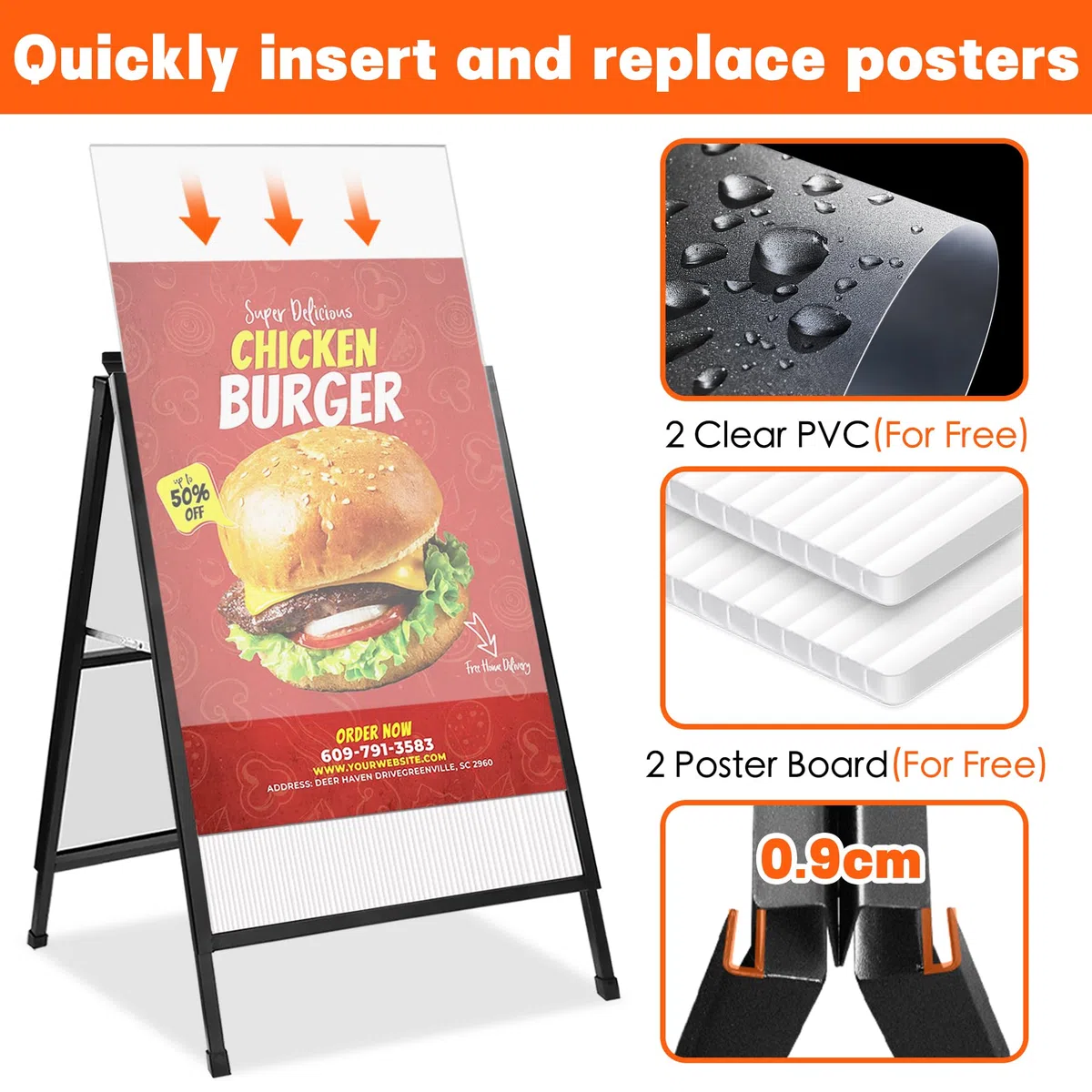 Kundenstopper DIN A1 – Doppelseitiger & Stabiler Plakatständer/Aufsteller für Außen | A-Board Werbeaufsteller, Gehwegaufsteller, Werbetafel & Infoständer aus Metall inkl. Schutzfolie