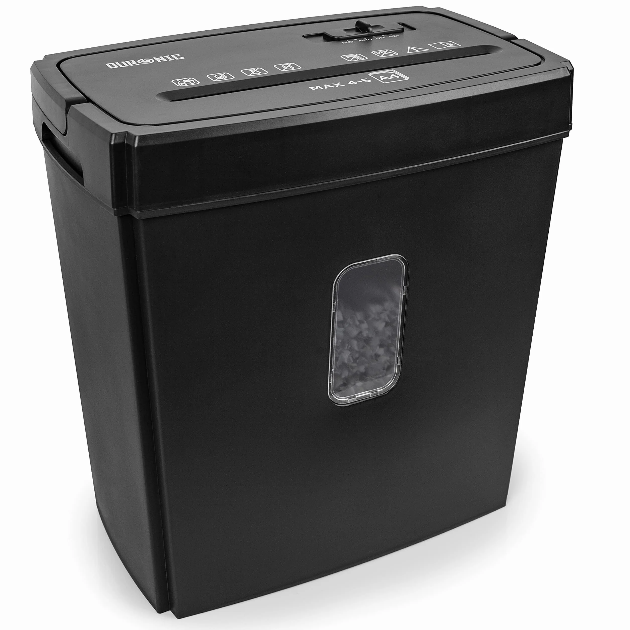 Duronic Aktenvernichter, Schredder mit Sicherheitsstufe P2, Reißwolf für Büro und Home-Office, Zerkleinerer für Blatt Papier (PS657)