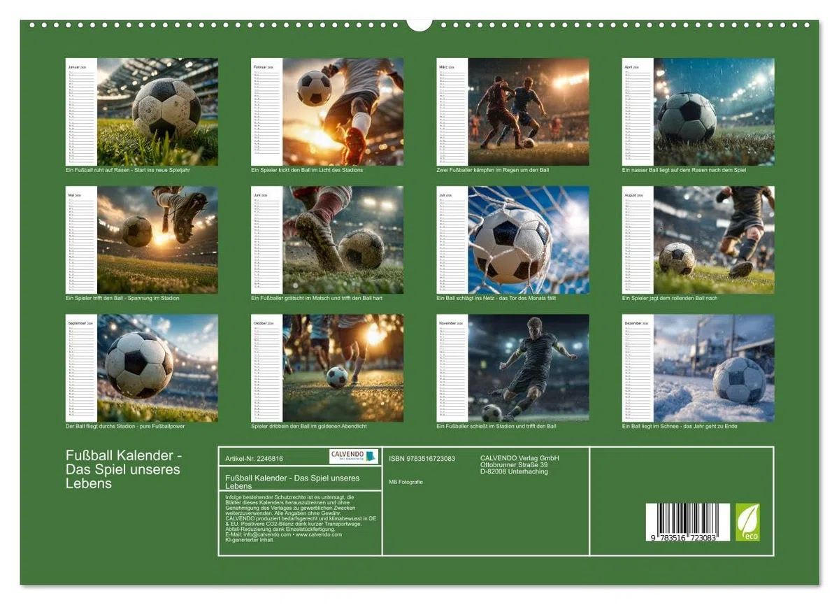 Fußball Kalender - Das Spiel unseres Lebens (hochwertiger Premium Wandkalender 2026 DIN A2 quer), Kunstdruck in Hochglanz: Fesselnde Fußballbilder ... Emotion und Liebe zum Ball. (CALVENDO Sport)