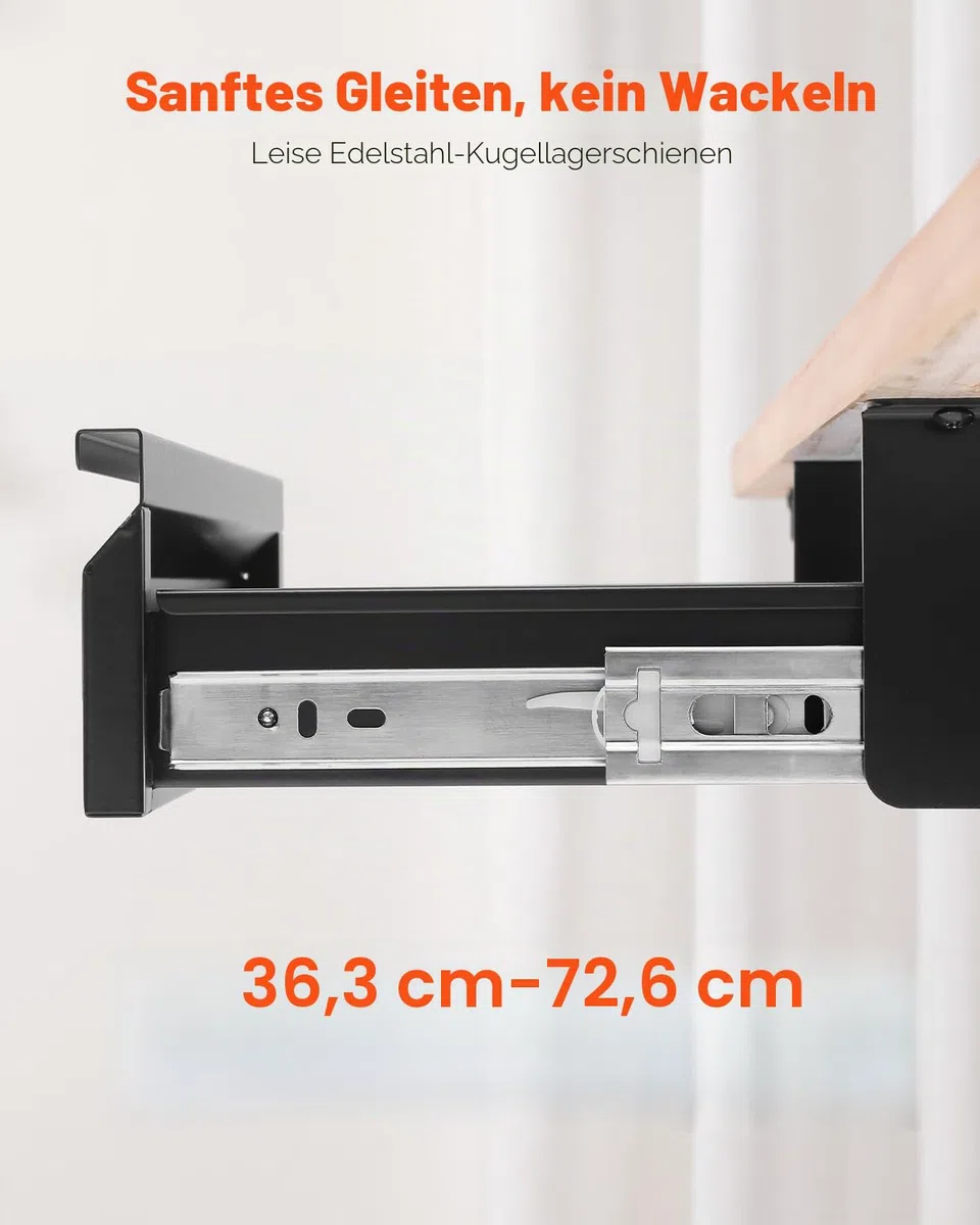 VEVOR Untertisch Schublade 440x223x101 mm, Unterbau Schreibtisch, versteckter Schreibtisch-Aufbewahrungs-Organizer, Bleistiftschublade unter dem Tisch für Sitz-Steh-Arbeitsplätze im Büro & zu Hause
