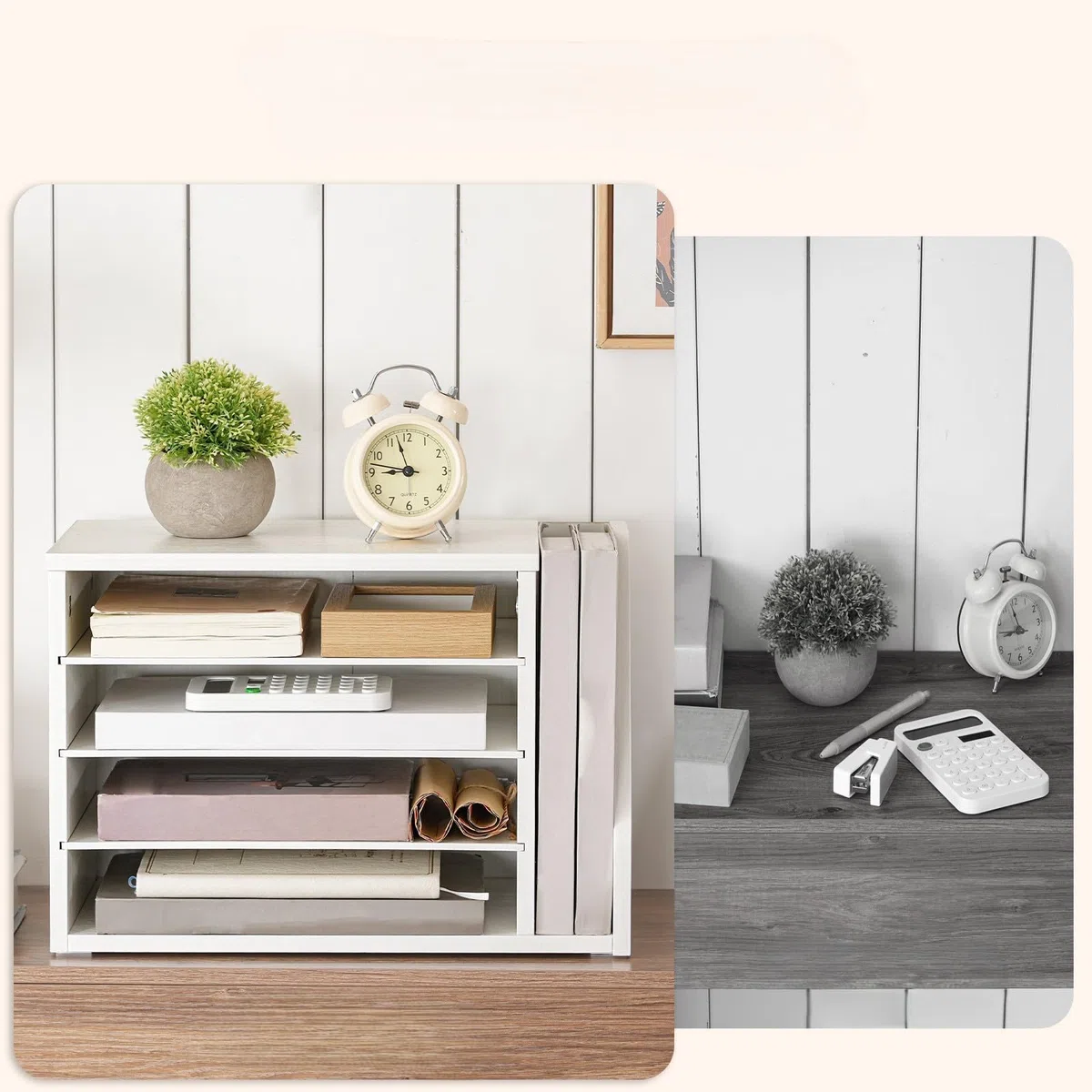 HOOBRO Holzwerkstoff Schreibtisch Organizer, Dokumentenablage, Aktenablage, Briefablage, Schreibtisch Organizer, Büro Aufbewahrung für Akten, Post, Umschläge, Zeitschriften, Weiß EWT41WF01