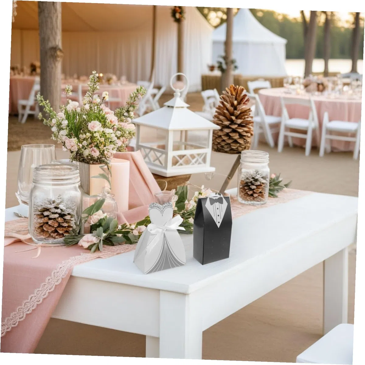 WHAMVOX 200 Stück Hochzeit Süßigkeiten Geschenkboxen aus Papier Elegante Braut und Bräutigam Form Robuste Klappboxen als Tischdeko und Gastgeschenk für Hochzeitsfeier Vielseitig Einsetzbar