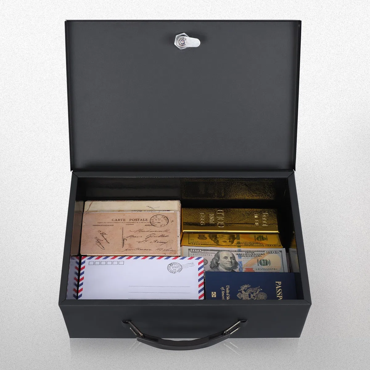 xydled Feuerfeste Dokumentenbox mit Schlüsselschloss, Feuersichere Box, Schwarz | Feuer- und wasserfeste Schlossbox für Dokumente, Reisepässe, Bargeld und Wertsachen, sicher zu Hause, 33,2 x 27,9 x 10,2 cm