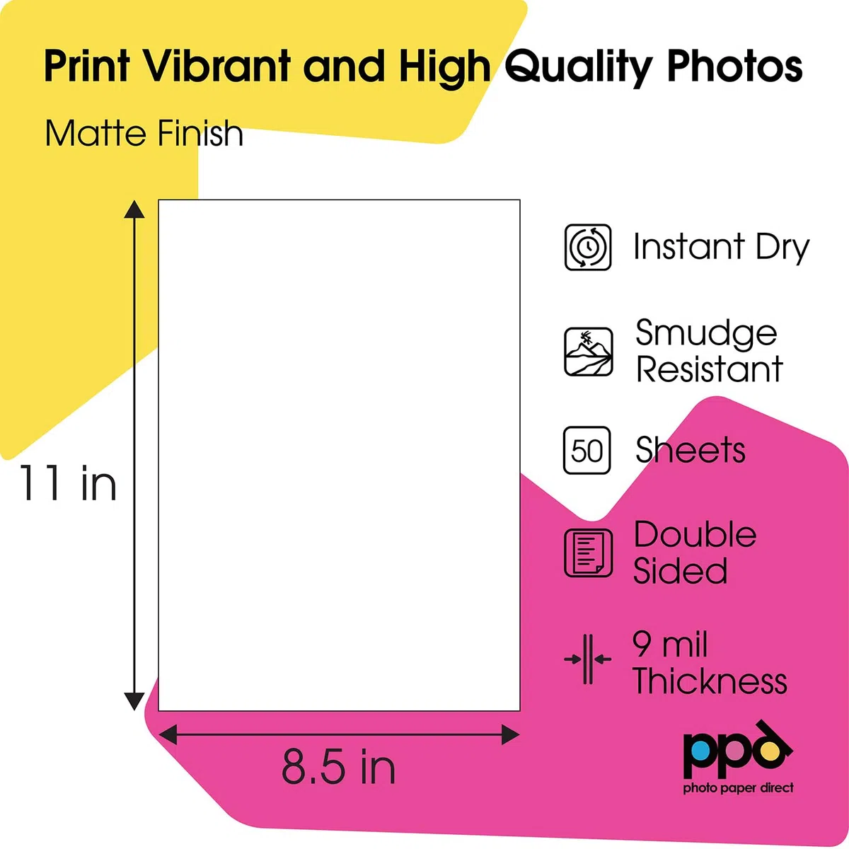 PPD Inkjet Schwergewicht, Papier matt doppelseitig,. 9 Mil 21,6 x 27,9 cm X 50 Blatt