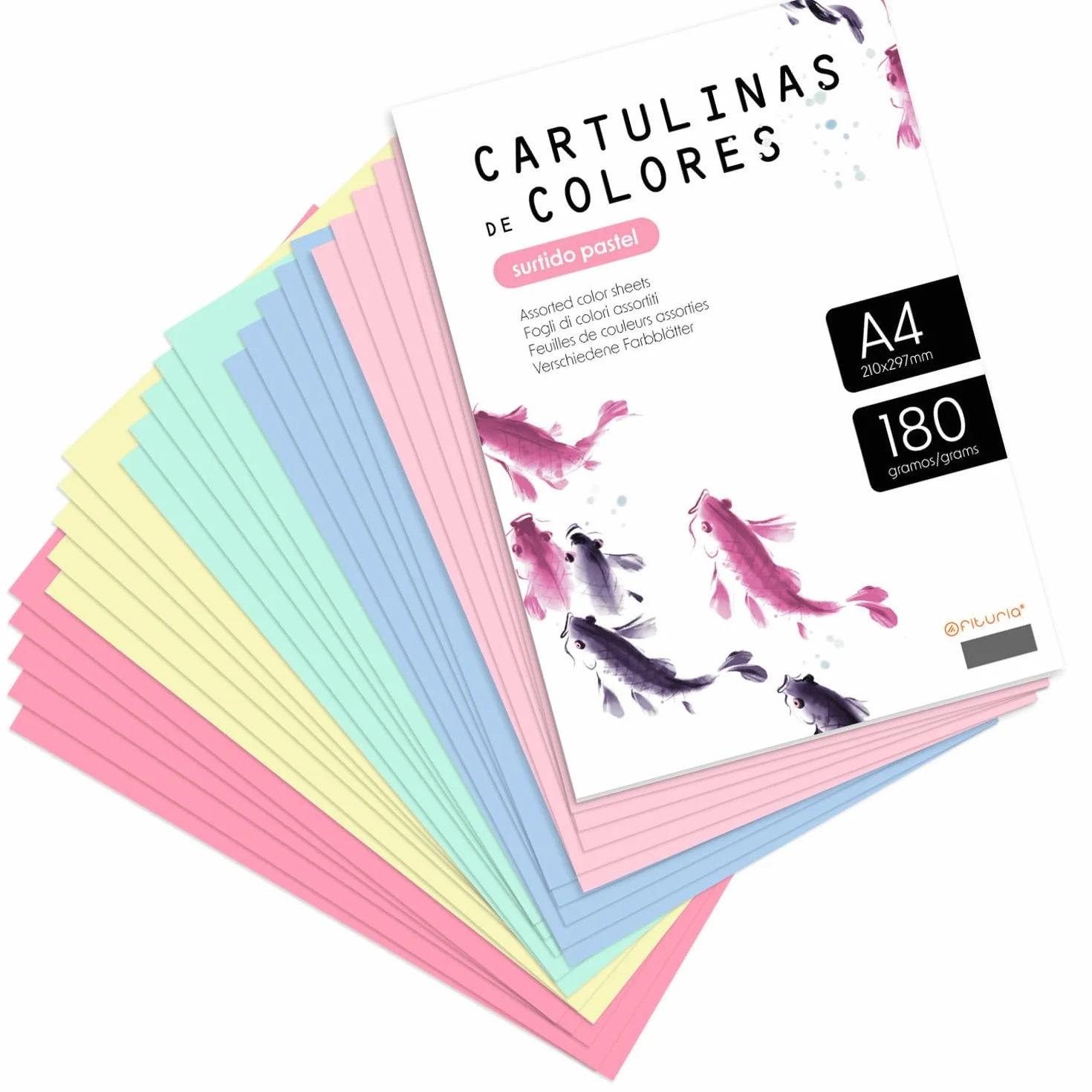 OFITURIA Buntpapier, Buntpapier A4 in verschiedenen Pastelltönen, farbige Blätter 180 g für Bastelarbeiten, Drucken von Dokumenten und kreativen Designs, A4-Blätter · m-office (x500, Pastellsortiment)