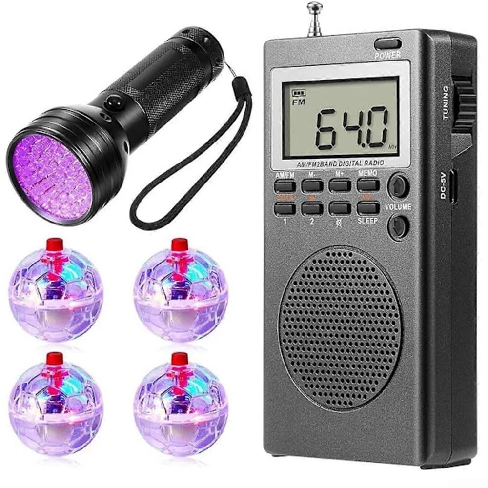 Paranormal Jagdset mit Radio & LED-Kugeln, tragbares Geisterkommunikations-Kit mit Lautsprecher für Spiritisten, hohe Empfangsempfindlichkeit für Innen- und Außenbereiche(6PC)