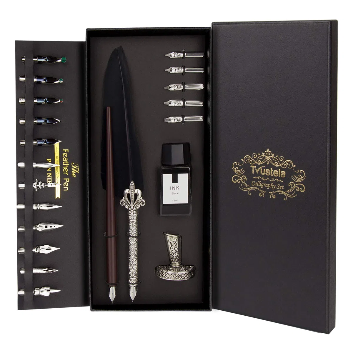 Kalligraphie Set für Anfänger Holz Dip Pen Federkiel 19 Federn Tinte Set Geschenkbox