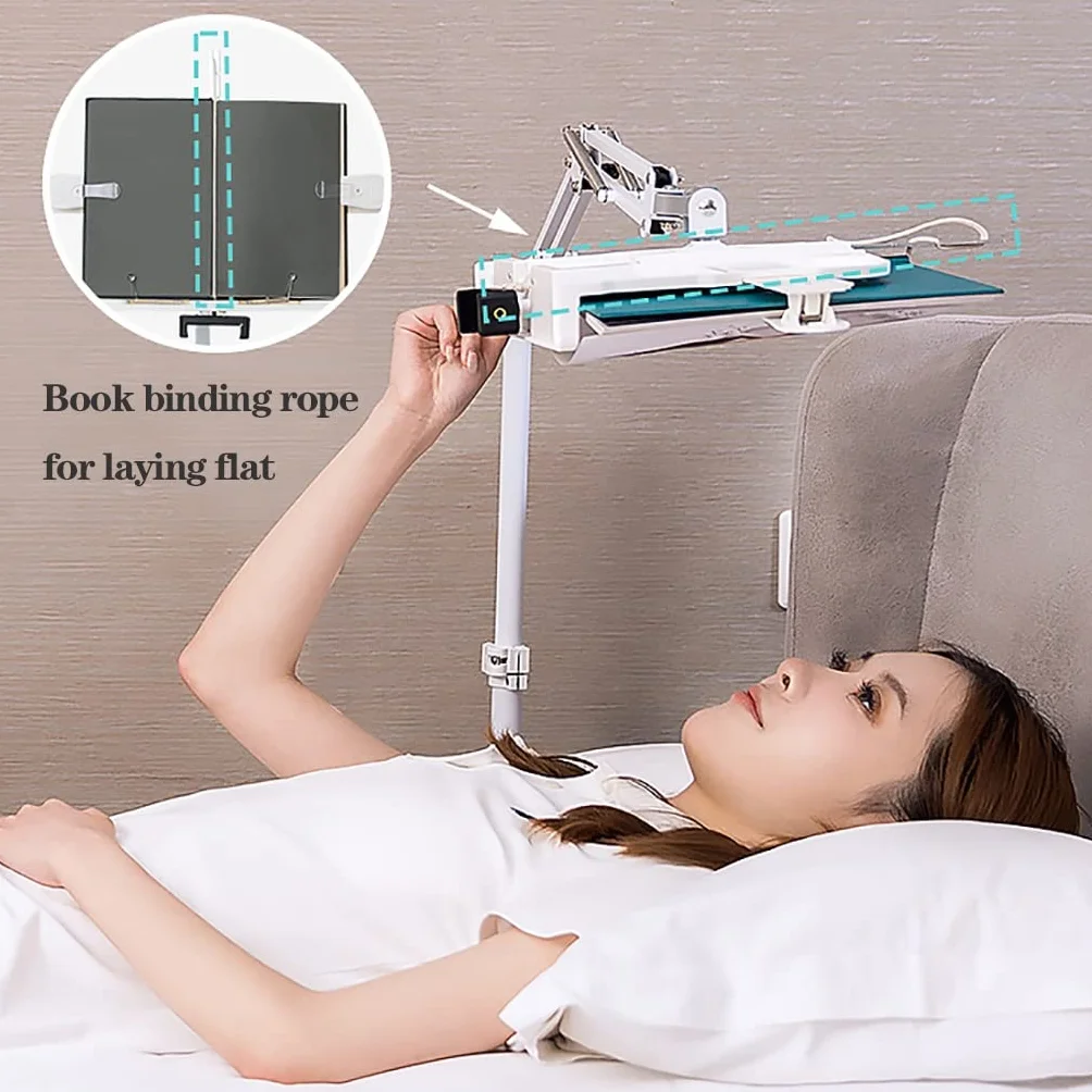 Klappbares Leseregal, Bodenständer, Boden-Leseständer, Buchhalter, höhenverstellbar, Kochbuchständer, Bodenmontage, Langer Arm, Tisch, Bett, Notenständer (Größe: mit Lampe)