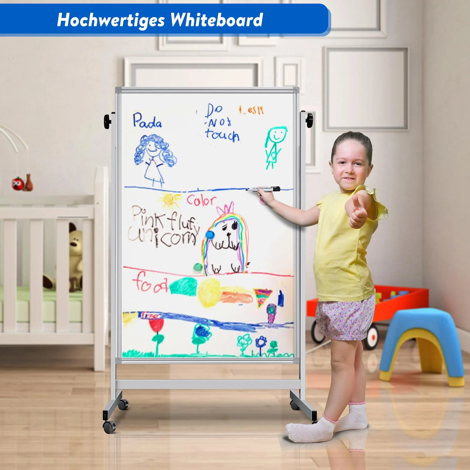 maxtek Höhenverstellbar Mobiles Whiteboard 120 x 80 cm, Doppelseitiges Magnetisches Whiteboard mit Ständer, Trocken Abwischbar für Büro, Klassenzimmer und Zuhause