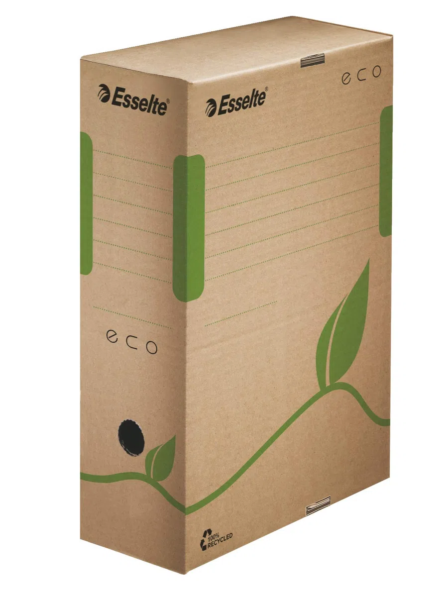 Esselte Eco Archiv-Schachtel, 100 mm Rückenbreite, Aktenkarton A4, 100 % recycelte Wellpappe, 100 % recycelbar, Archivboxen mit geometrischem Design, 25 Stück, Naturbraun, 623917