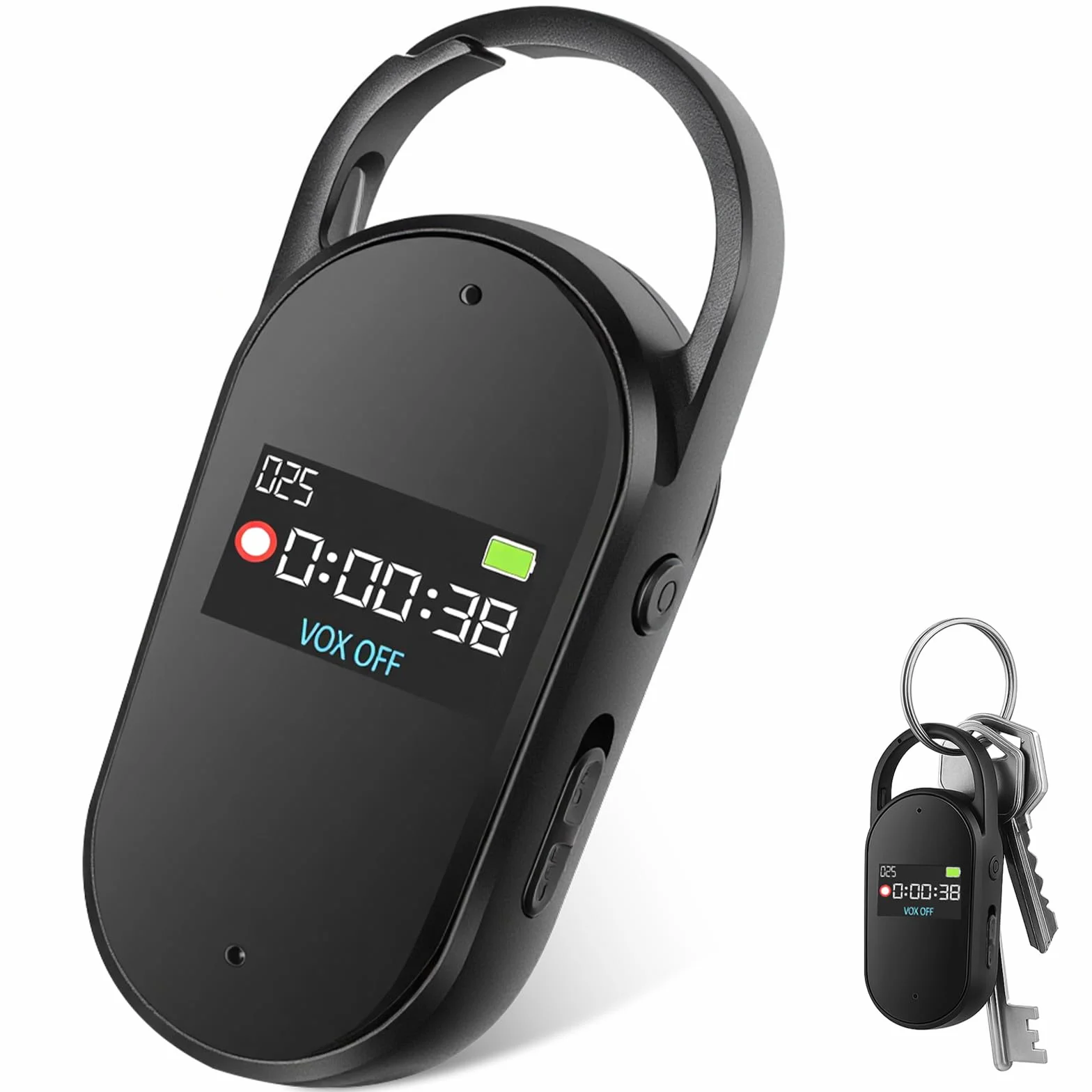 64 GB Digitales Diktiergerät - tragbarer Mini-Digitaler Audio-Aufnehmer mit Spracherkennung und MP3, Schlüsselanhänger-Design, AGC-Rauschunterdrückung, für Unterrichte, Meetings (Black)