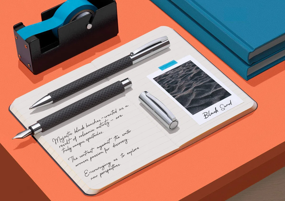 Faber-Castell - Füller Ambition OpArt Black Sand, Feder F | Füllfederhalter mit Edelharzschaft, Edelstahlfeder und Patronen-Konvertersystem, inkl. Geschenketui