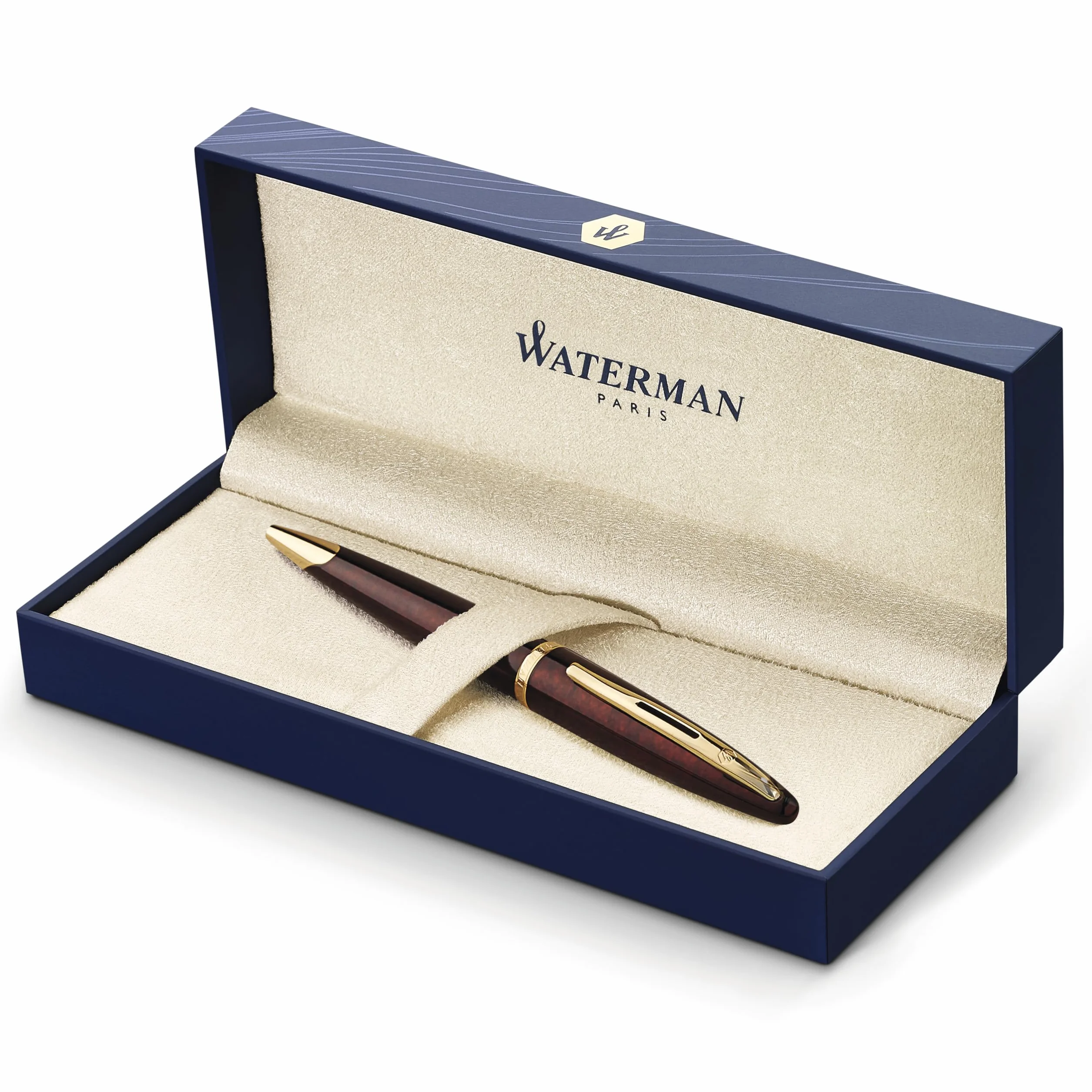 Waterman Carène Kugelschreiber | Marine Amber mit Clip aus 23-karätigem Gold | mittlere Schreibspitze | blaue Tinte | Geschenkbox
