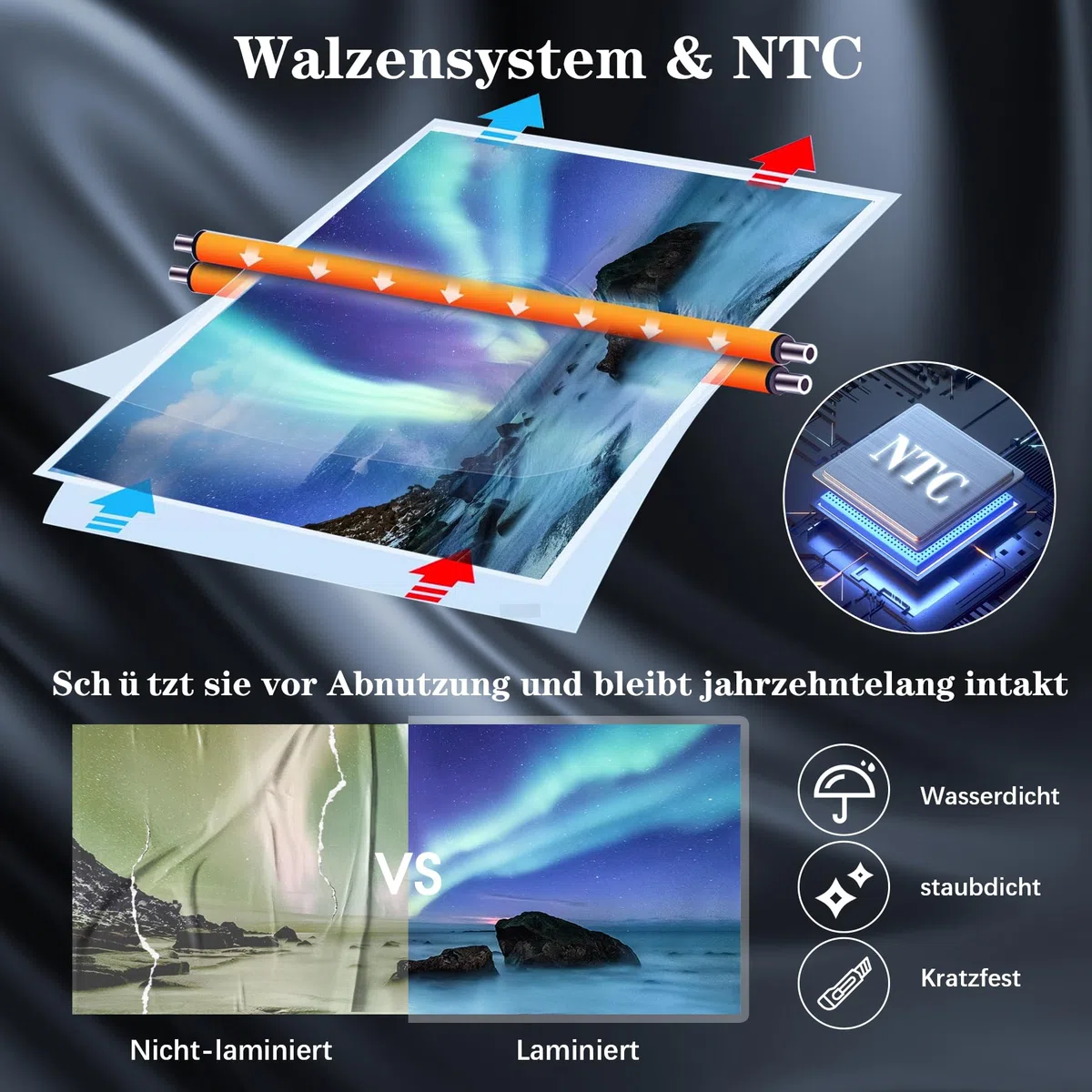 Thermolaminiergerät für A4-Größe, A4 Laminiergerät, 11 in 1 Thermolaminiergerät mit 36 Laminierfolien, Kalt-Heiß-Laminiergerät, 3 Schneideköpfe und integrierter Trimmer für Schule, Heim und Büro