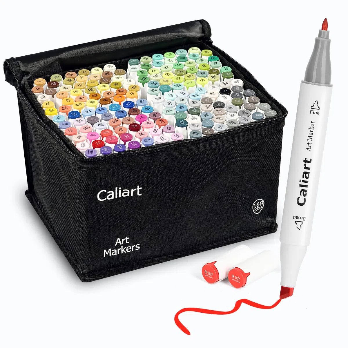 Caliart Marker, 168 Farben, Doppelspitze, Kunstmarker, Skizzenstifte, permanent, auf Alkoholbasis, mit Etui für Erwachsene, Künstler, Zeichnen, Illustrationen, Skizzieren, Ausmalen