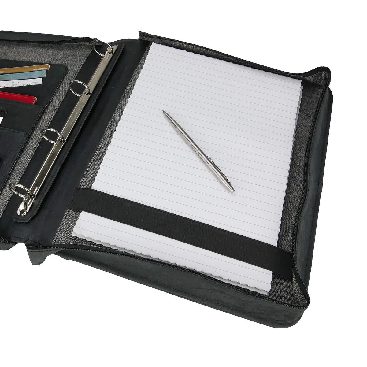 Greenburry Dokumentenmappe Leder - Schwarz Vintage Revival - Hochwertiges Rindsleder - Schreibmappe Leder - Konferenzmappe Leder - Ringbuch Leder