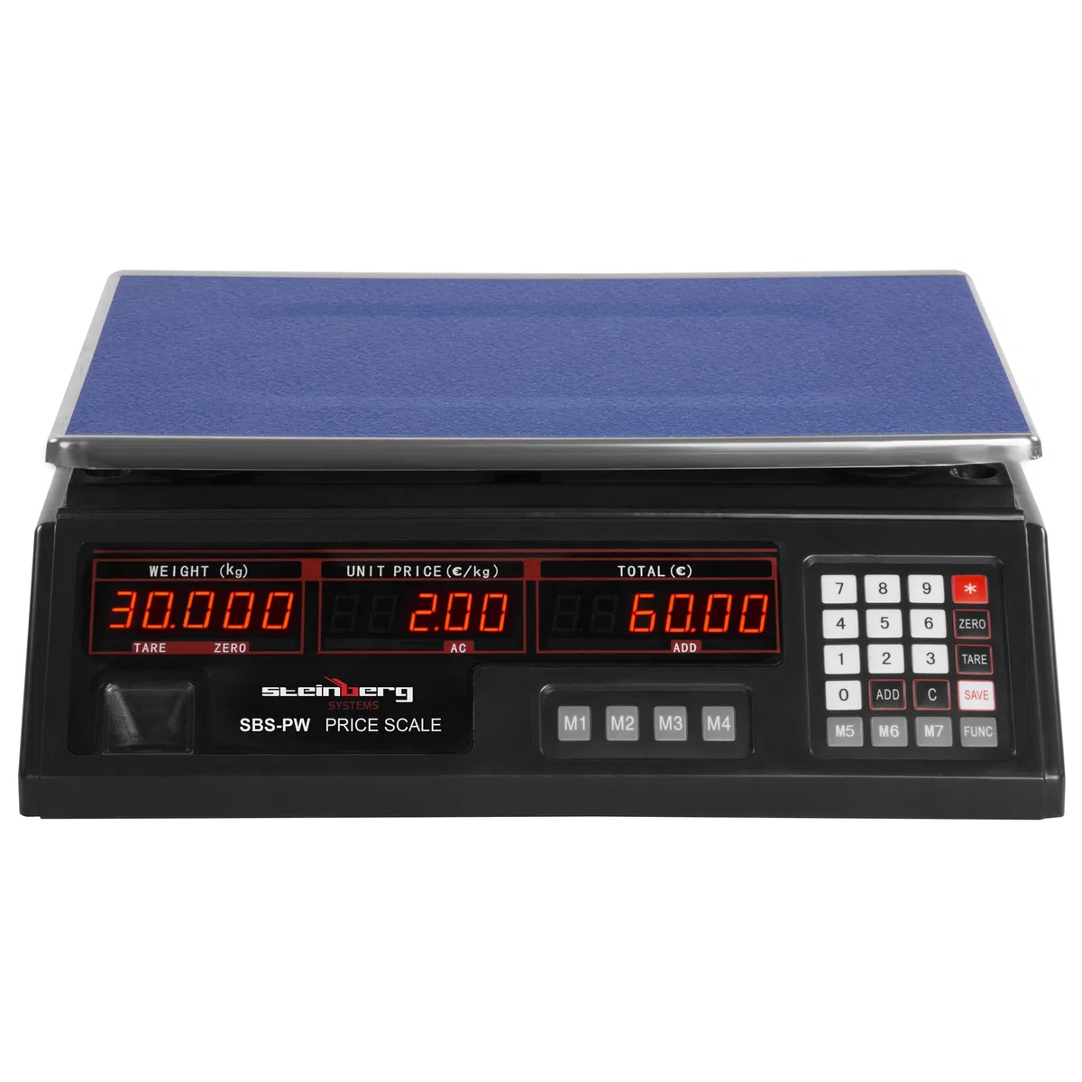 Steinberg Systems Kontrollwaage Digitalwaage Tischwaage (bis 30 kg, Genauigkeit 2 g, LED-Display, Akku bis 40 Std. Betrieb, versch. Funktionen) Schwarz