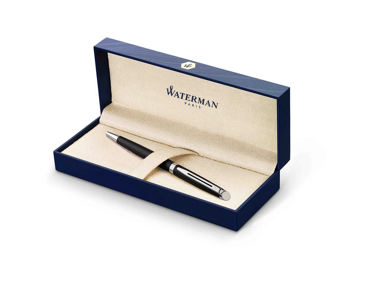 Waterman Hémisphère Kugelschreiber mit Gravur | Geschenk für Mann und Frau | inspiriert von Pariser Mode | personalisiert | graviert | Blaue Tinte (Matt-Schwarz C.C., Kugelschreiber)