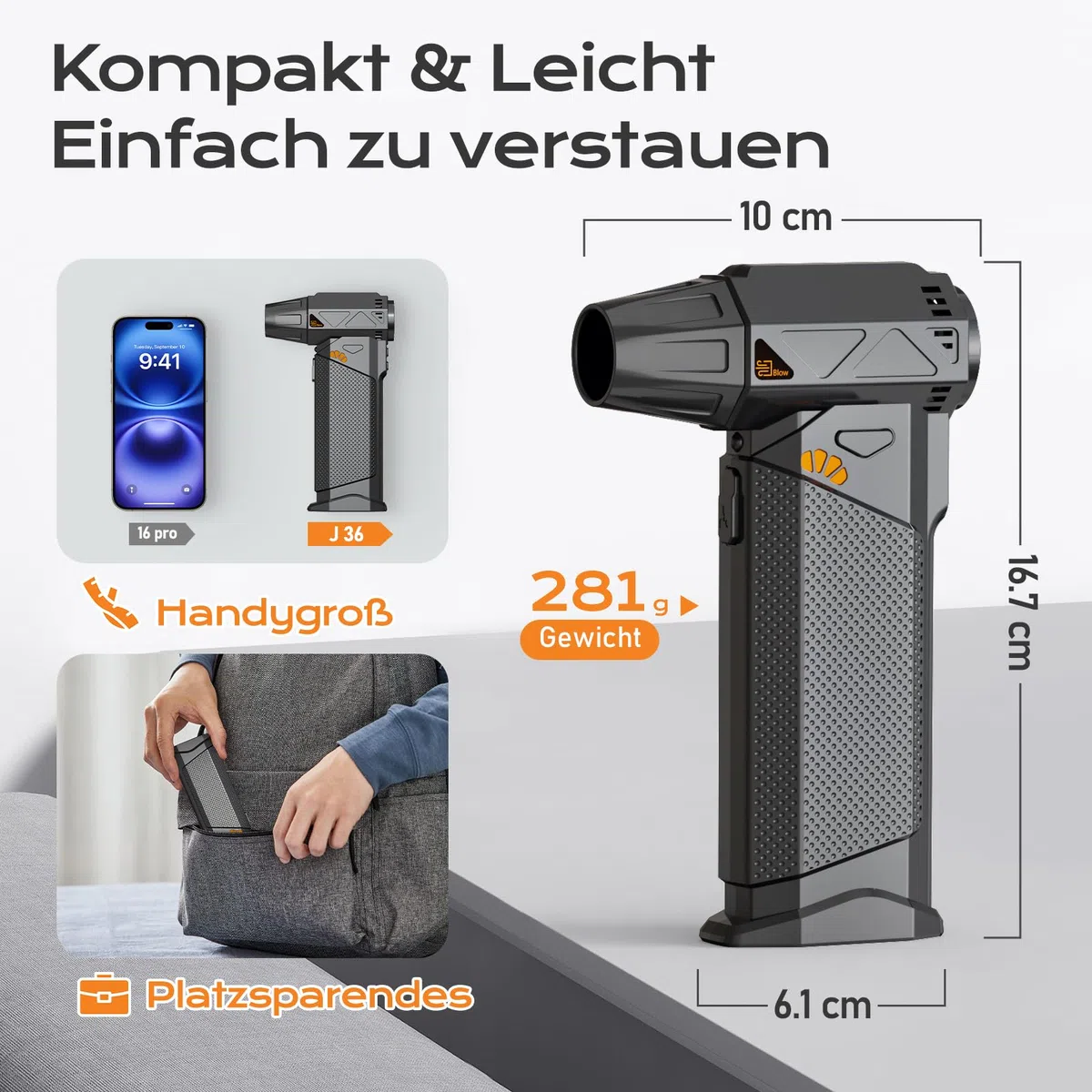 SEANCHEER 2-in-1 Elektrische Staubgebläse & Mini Staubsauger, 180000 U/min Stufenlose Drehzahlregelung Compressed Air Duster, 8000mAh Akku, für PC/Sofa/Auto. (Schwarz - mit Staubsauger)