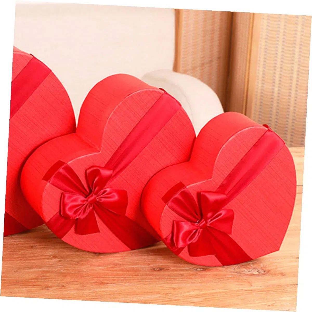HOODANCOS Herzförmige Geschenkbox 3 Stück Rot mit Deckel und Schleife Papier Aufbewahrungsbox für Valentinstag Hochzeit Kosmetik und Party
