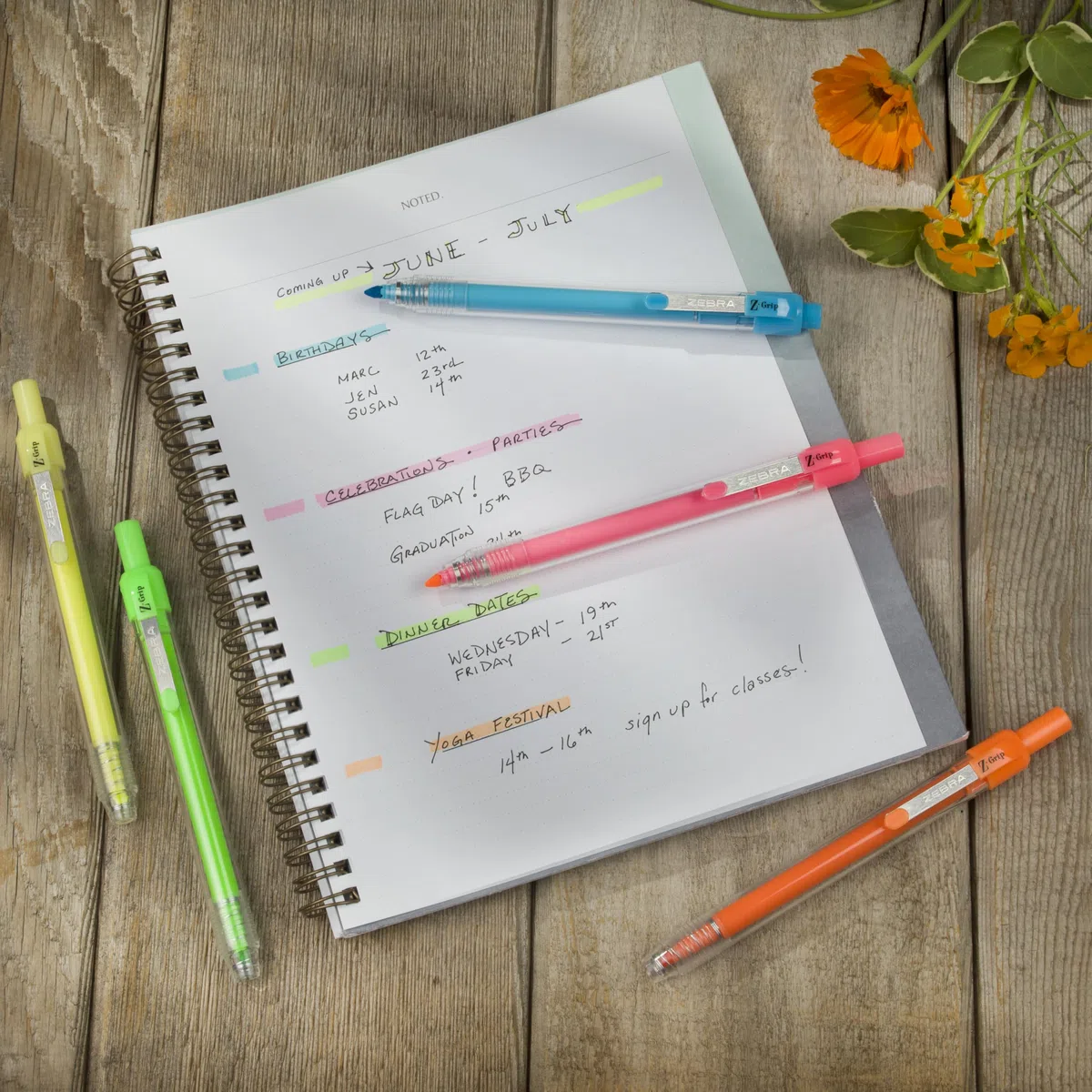 Zebra Pen Z-Grip Textmarker-Set, einziehbar, Keilspitze, verschiedene Neonfarben, 5 Stück