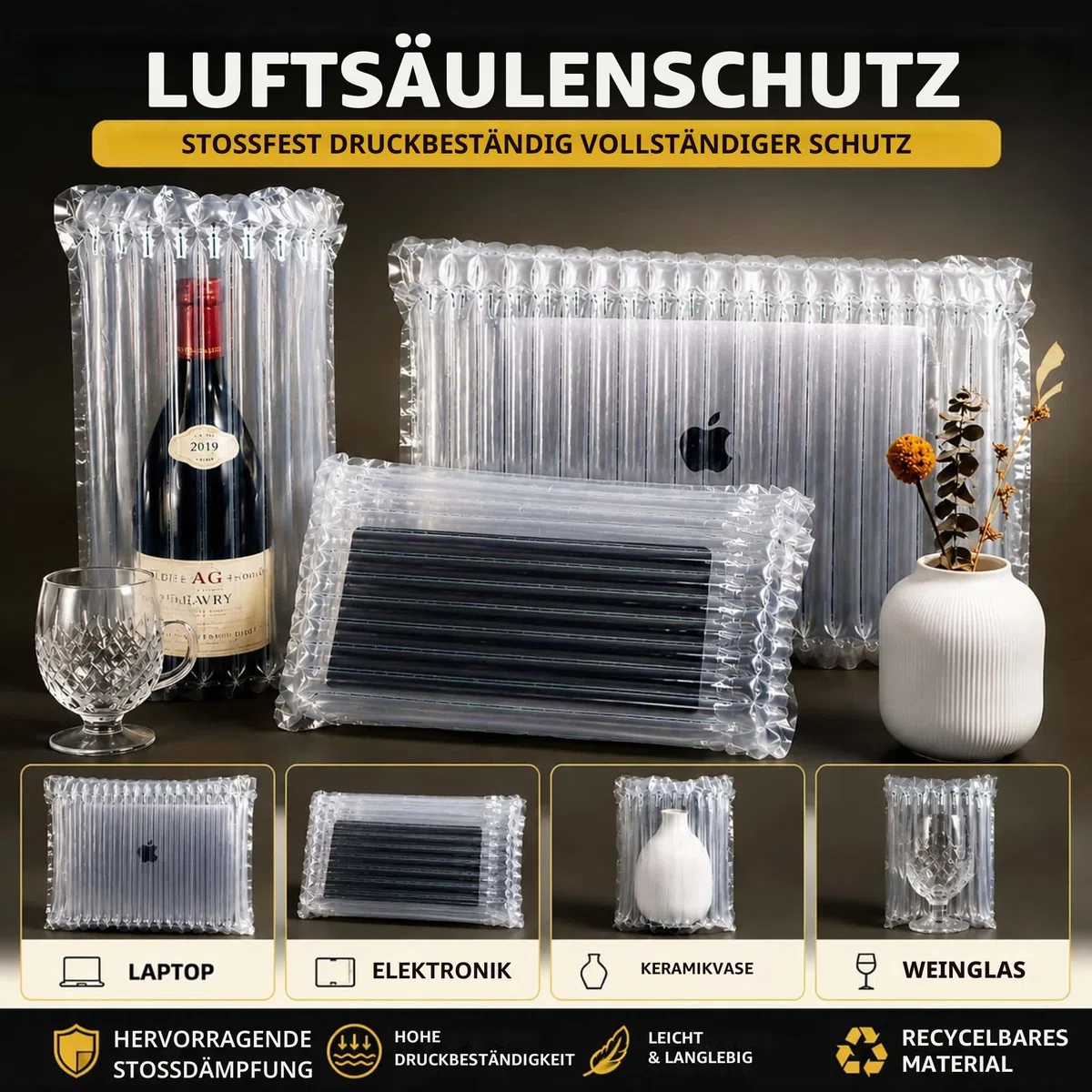 Luftpolsterfolie, aufblasbare Luftsäulenverpackung, große Luftpolsterrolle für schwere Beanspruchung, Versandbedarf für Online-Shop, Umzugsverpackungsrolle (transparent, 30cm x 50 m)