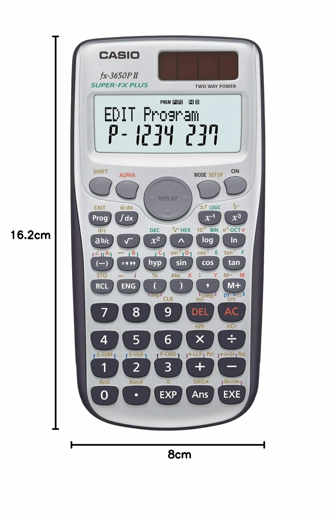 Casio FX-3650P II programmierbarer Rechner mit 279 Funktionen, 2-Zeilen-Display, Batterie/Solarzelle