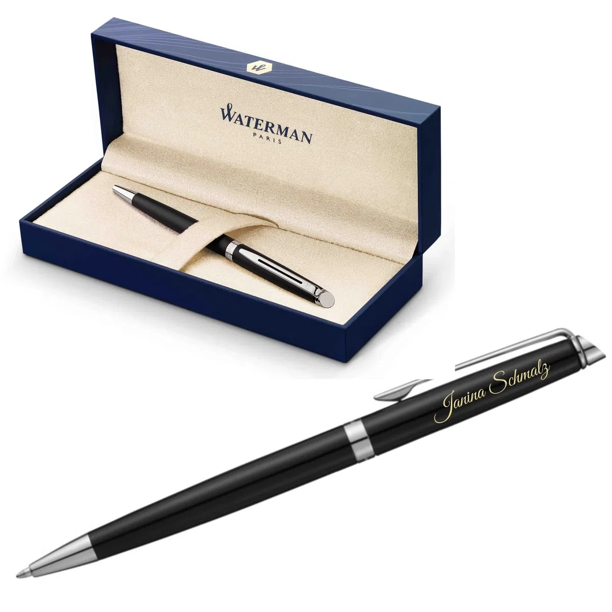 Waterman Hémisphère Kugelschreiber mit Gravur | Geschenk für Mann und Frau | inspiriert von Pariser Mode | personalisiert | graviert | Blaue Tinte (Matt-Schwarz C.C., Kugelschreiber)