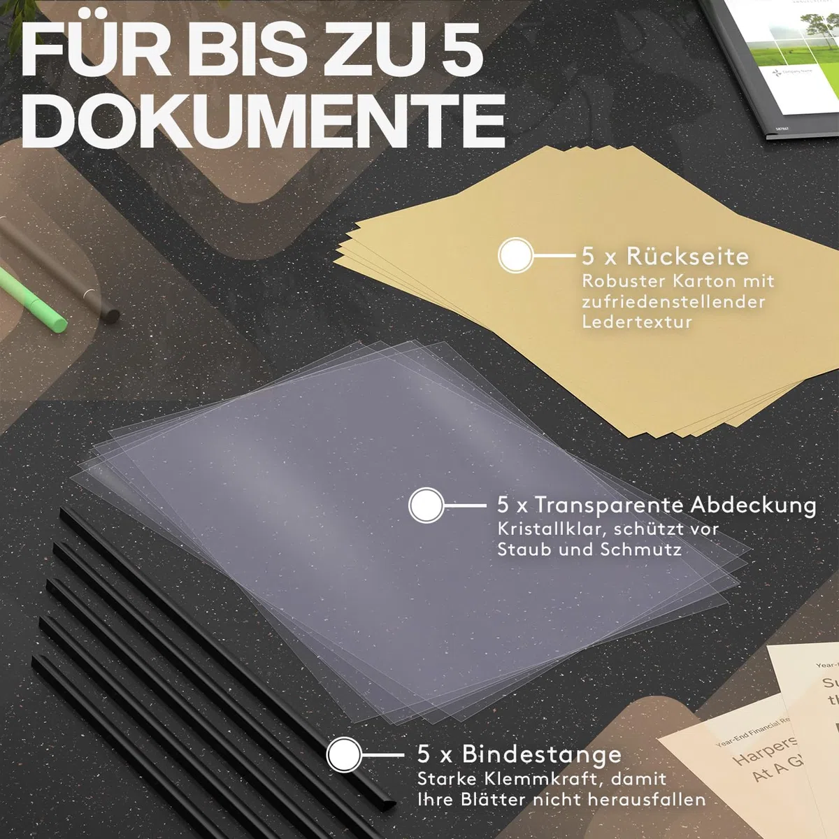 ACROPAQ - 5 x Klemmschienen-Set - Zum Binden von bis zu 30 Blatt, ohne Bindemaschine