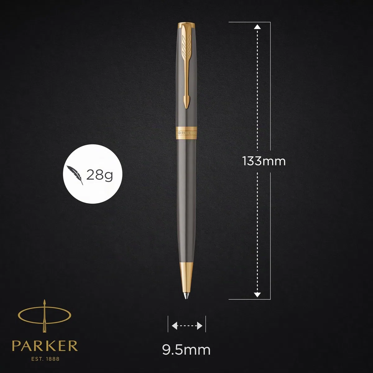 Parker Sonnet Kugelschreiber | grau lackiert mit goldenen Zierteilen | mittlere Spitze | Nachfüllpackung schwarze Tinte | Geschenkbox | perfekte Geschenke zum Schulabschluss