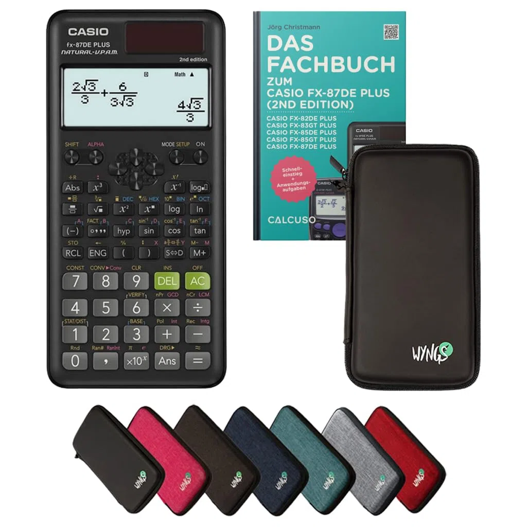 Casio fx-87DE Plus 2nd Edition inkl. Schutztasche Schwarz & Fachbuch (48 Seiten, DIN A5) – Wissenschaftlicher Rechner – Smart Set