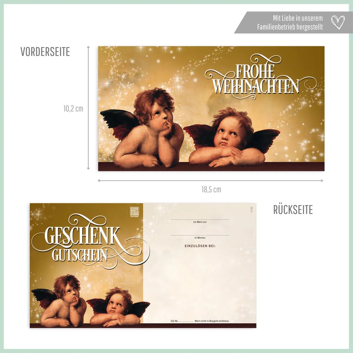 Gutschein-Set. 50x Gutschein + Kuvert + Schleife. Für Weihnachten. Weihnachtsgutscheine zum selbst Ausfüllen.