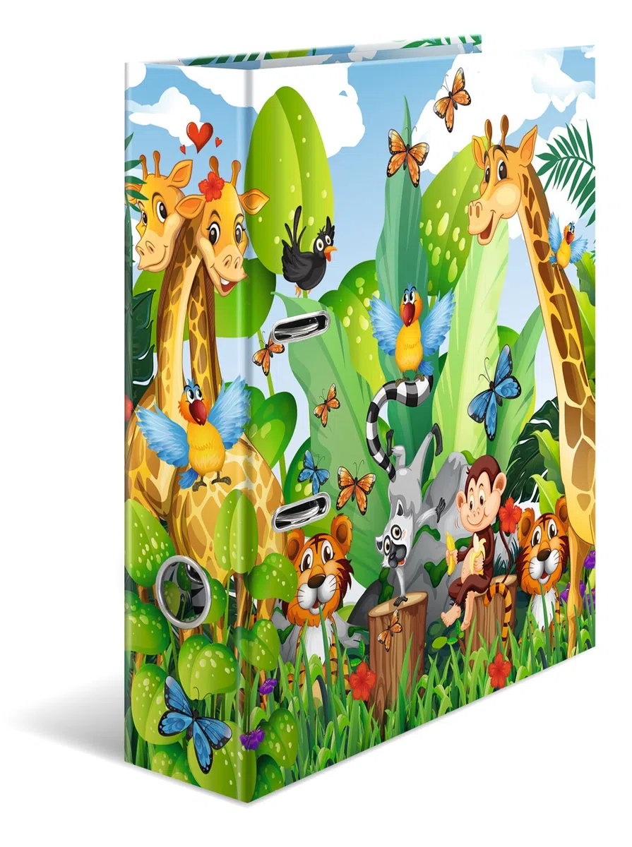 HERMA Ordner A4 Dschungel Set, 10 Stück, 7 cm breit, Ringordner mit Kindergarten Motiv, bunter Aktenordner mit Innendruck für Jungen, Mädchen und Kinder