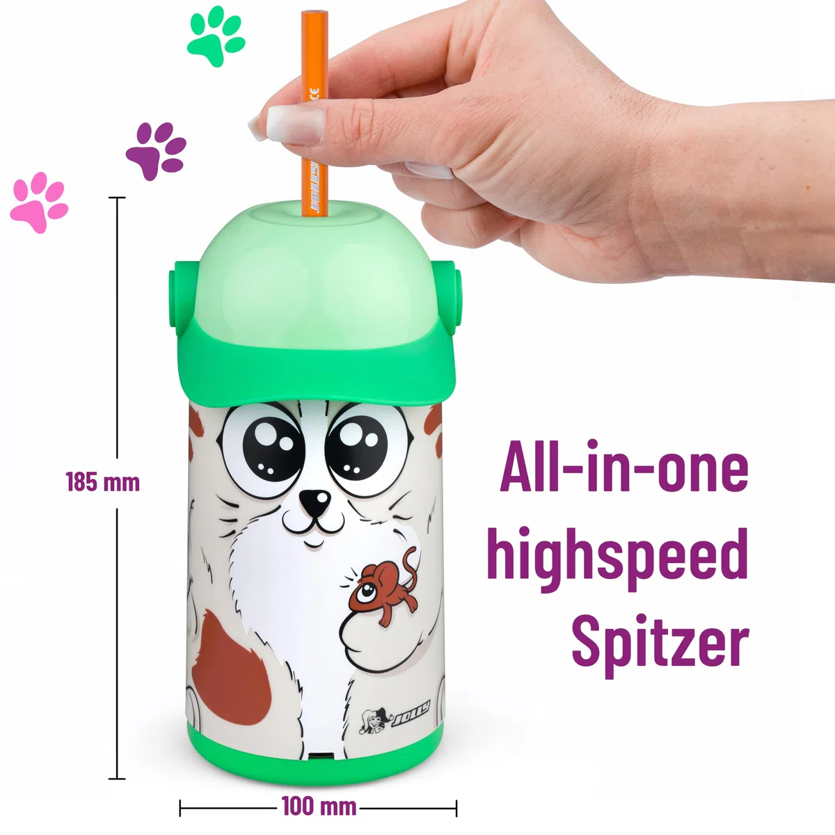 JOLLY 's ALEX Der elektrische Spitzer für alle Stifte, automatischer Stifteinzug und Auswurf. Universal Highspeed-Spitzer, wiederaufladbarer Akku, ideal für Schule, Kita, Büro oder zu Hause
