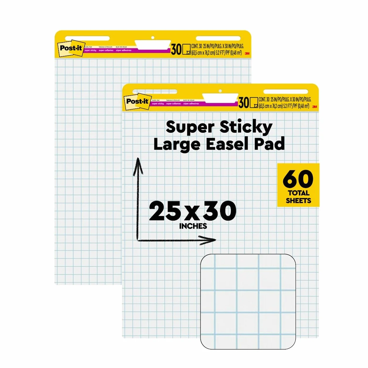 Post-it Super Sticky selbsthaftendes Meeting Chart (Flipchart) Weiß, Raster, 2 Blöcke, 63.5 cm x 76.2 cm, 30 Blatt pro Block