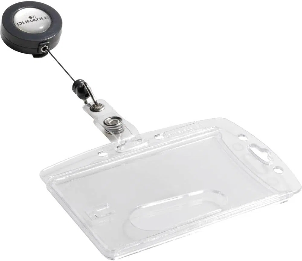 Durable Namensschild Hartbox mit Jojo Ausweiskartenhalter, 10 Stück, transparent, 801219