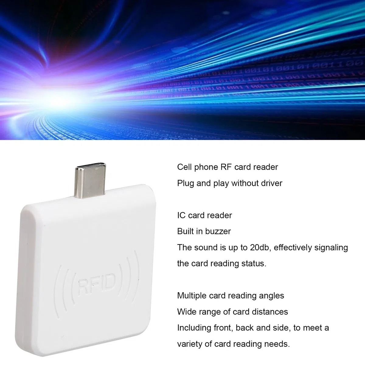 Annadue RFID-Kartenleser, 13,56 MHz, Unterstützt MFS50S70 und Andere 14443A-Protokolle, Kontaktloser IC-Kartenleser Typ C, Kompatibel mit 7/10, für Mobiltelefone (WHITE)