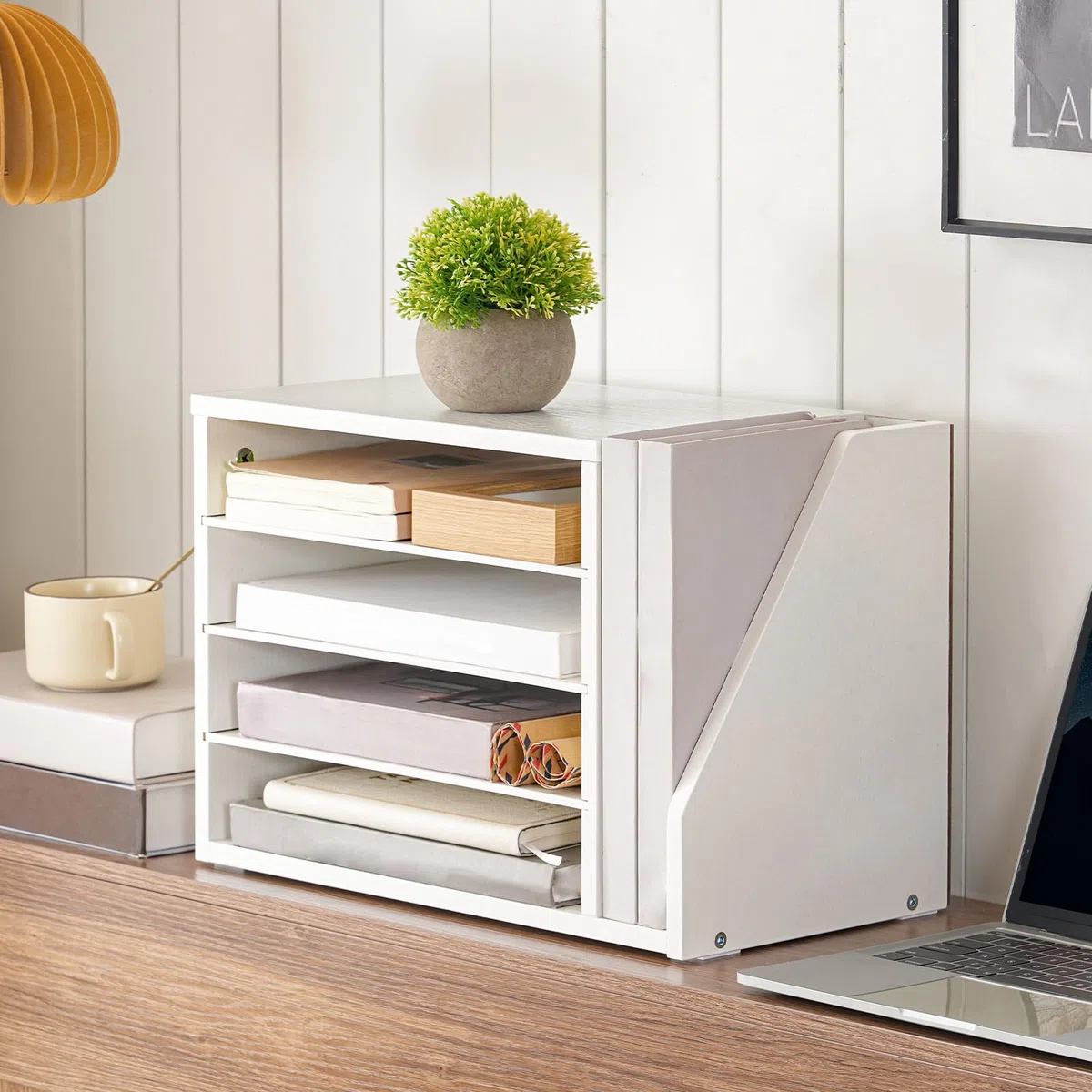HOOBRO Holzwerkstoff Schreibtisch Organizer, Dokumentenablage, Aktenablage, Briefablage, Schreibtisch Organizer, Büro Aufbewahrung für Akten, Post, Umschläge, Zeitschriften, Weiß EWT41WF01