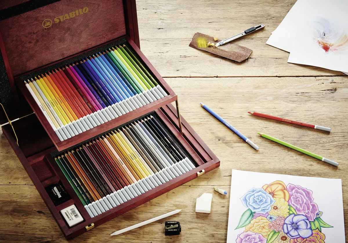 STABILO - Pastellkreidestift - CarbOthello - 60er Holzkoffer mit Spitzer und Radierer