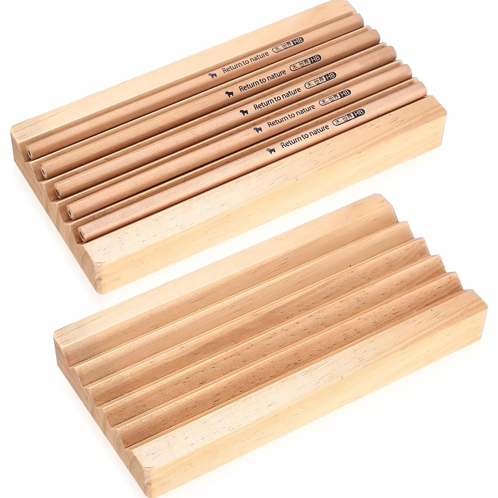 2 STK Stiftehalter Stiftablage Holz, Stiftablage Schreibtisch Organizer Holz Stiftschale, 18x9cm Schreibtischablage Stifte & Pinselablage für Home Office Stifteschale Organizer