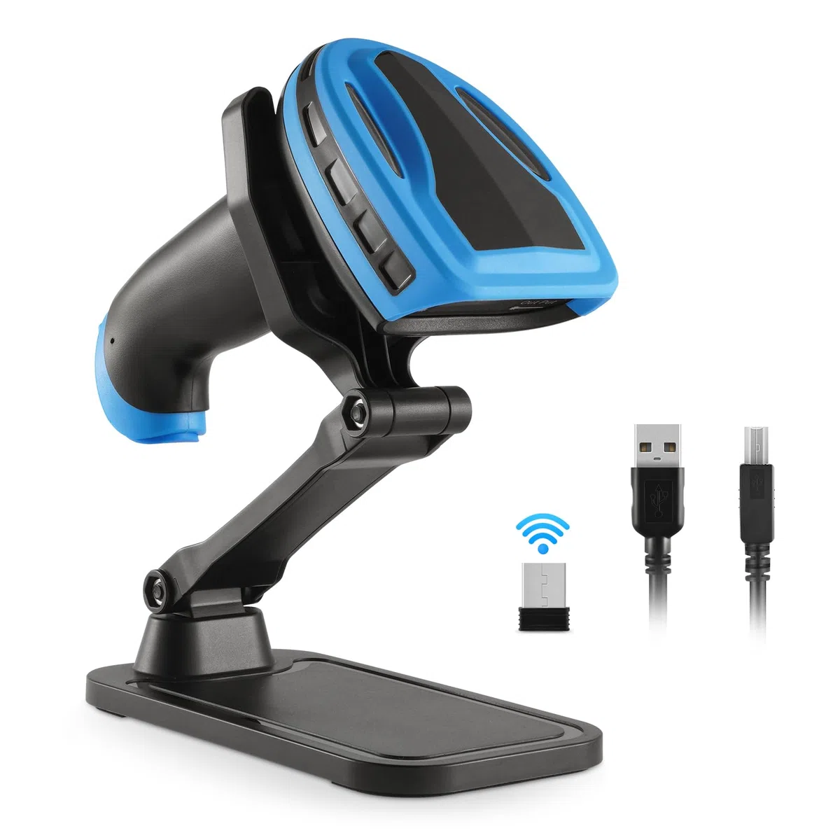 Barcode Scanner Wireless, Wiederaufladbare 1D Laser Kabelloser Scanner, Handscanner Kabellos Vielseitig 2 in 1 2.4Ghz und USB 2.0