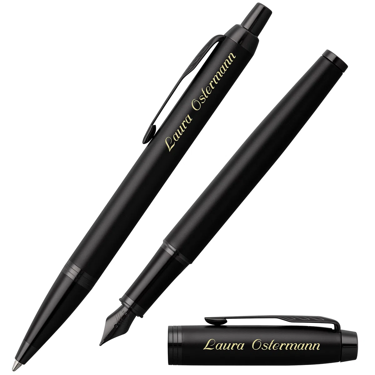 Parker Schreibset IM Premium Achromatic Mattschwarz PVD mit Laser-Gravur Kugelschreiber Füllfederhalter