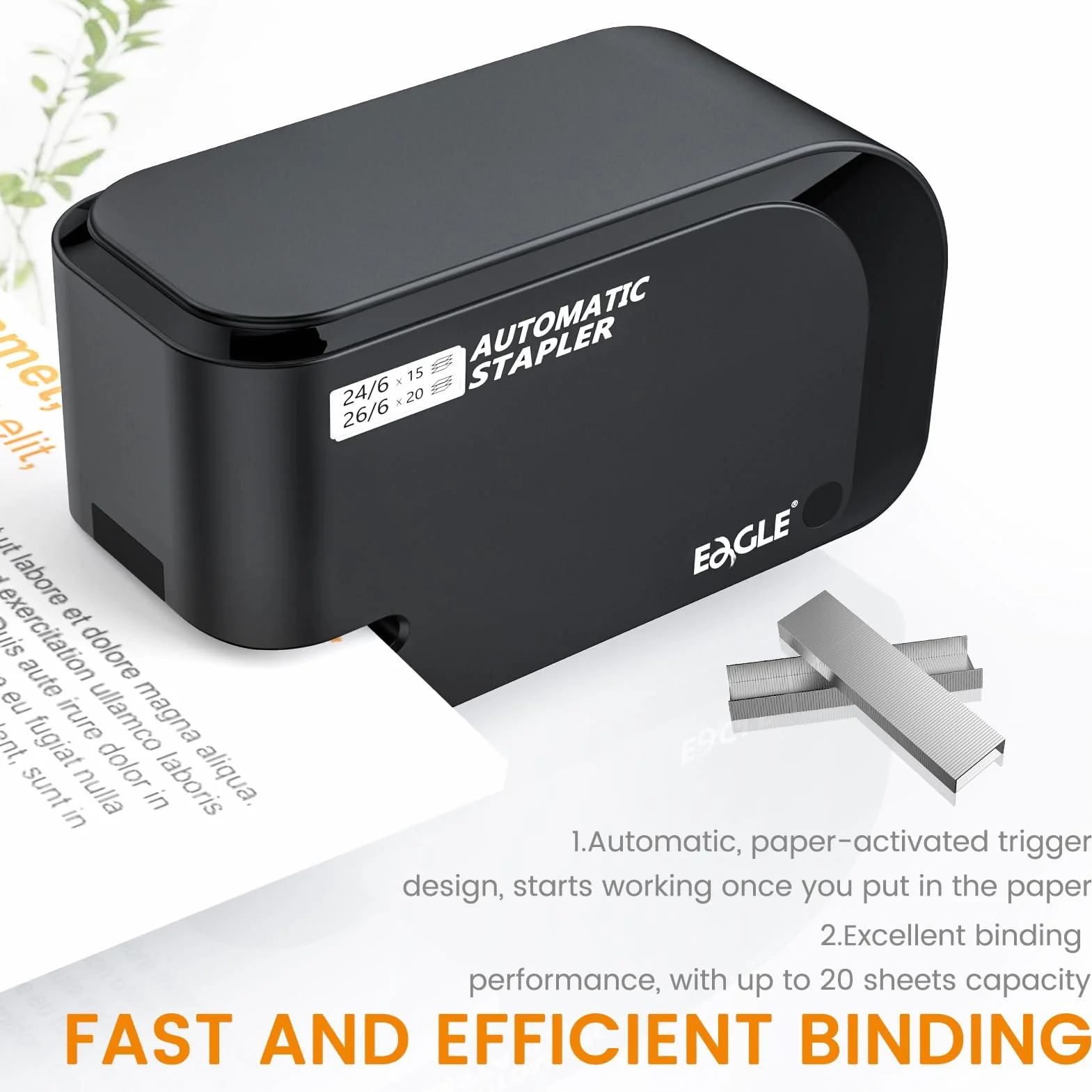 Eagle Elektrische stapler-heavy Pflicht Automatische Hefter, 20 Blatt Kapazität, Akku oder AC Powered, Schwarz (GB-Adapter)